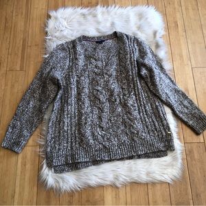 Tommy Hilfiger Womens Grey Brown Cable Knit Sweater, Size XL